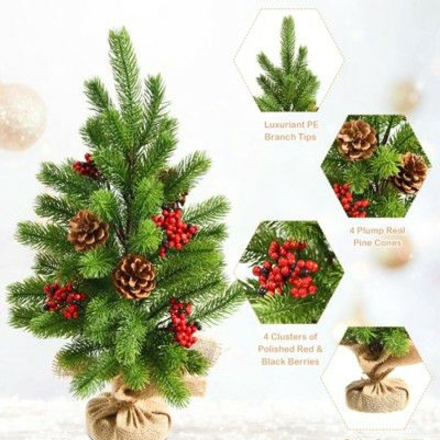 Pine * | Tangkula 20" Mini Realistic Christmas Tree, Artificial Tabletop Christmas Tree W/ 55 Branch Tips