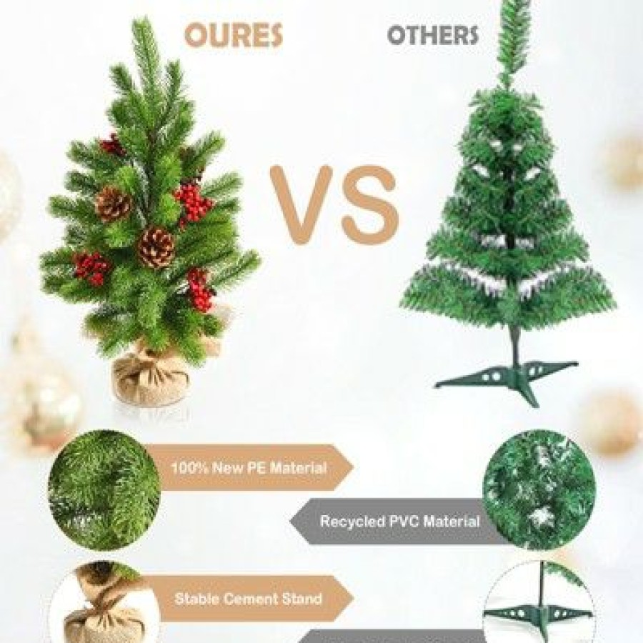 Pine * | Tangkula 20" Mini Realistic Christmas Tree, Artificial Tabletop Christmas Tree W/ 55 Branch Tips