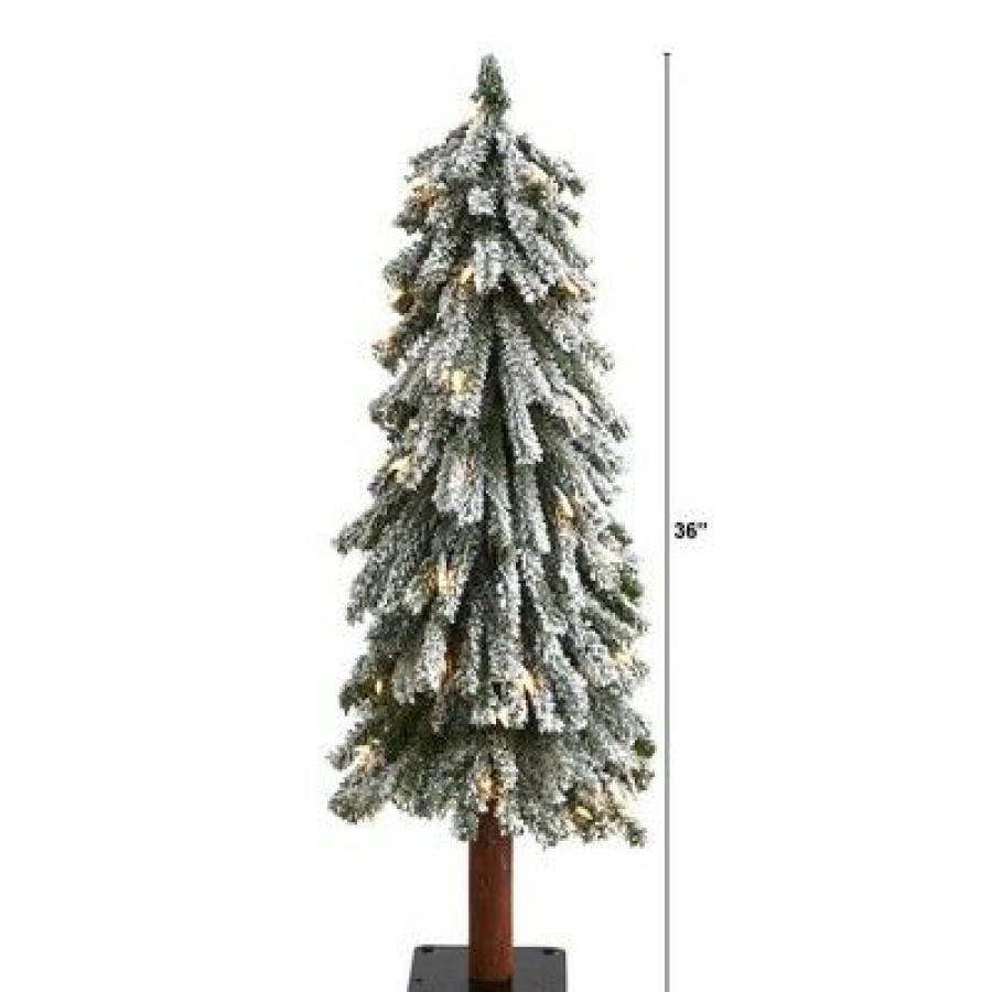 Pine * | 3Ft Nearly Natural Pre-Lit Flocked Grand Alpine Artificial Christmas Tree Clear Lights