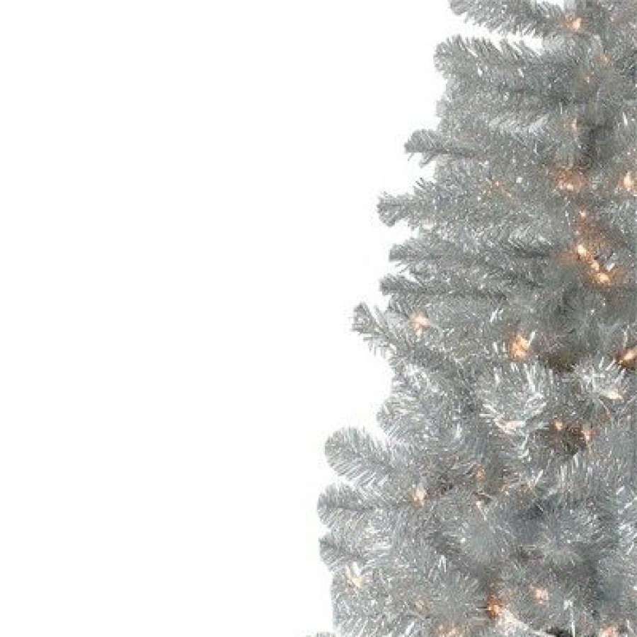 Pine * | Northlight 6.5 Prelit Artificial Christmas Tree Silver Metallic Tinsel Clear Lights