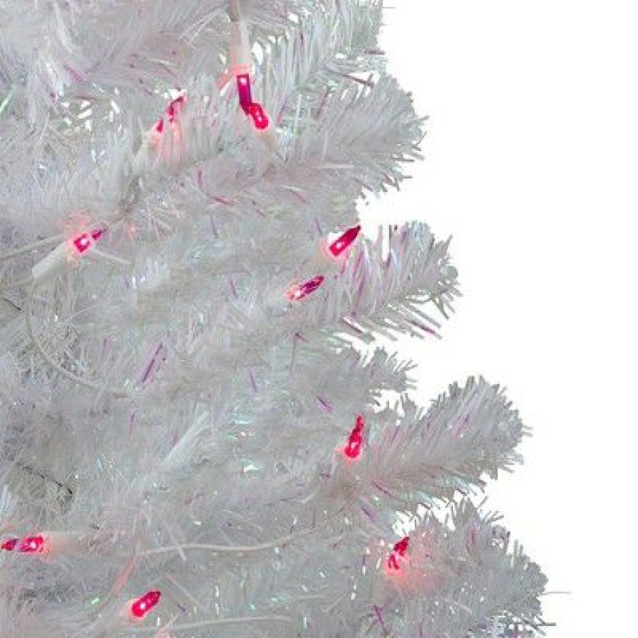 Pine * | Northlight 3 Prelit Artificial Christmas Tree White Iridescent Pine Slim Pink Lights