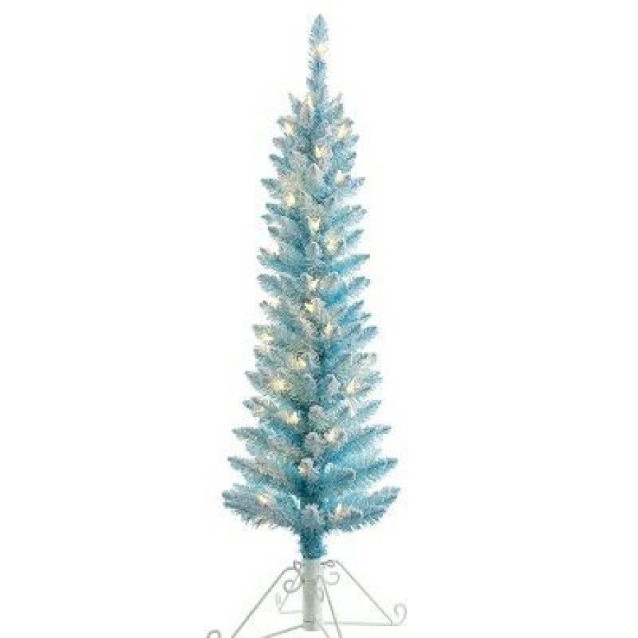 Noble Fir * | Haute Decor 4Ft Pre-Lit Flocked Fir Artificial Christmas Tree Cotton Candy Blue Haute Decor