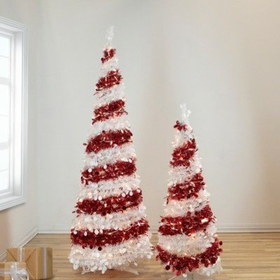 Pine * | Northlight 4 Pre-Lit Candy Cane Pop-Up Artificial Christmas Tree, Clear Lights