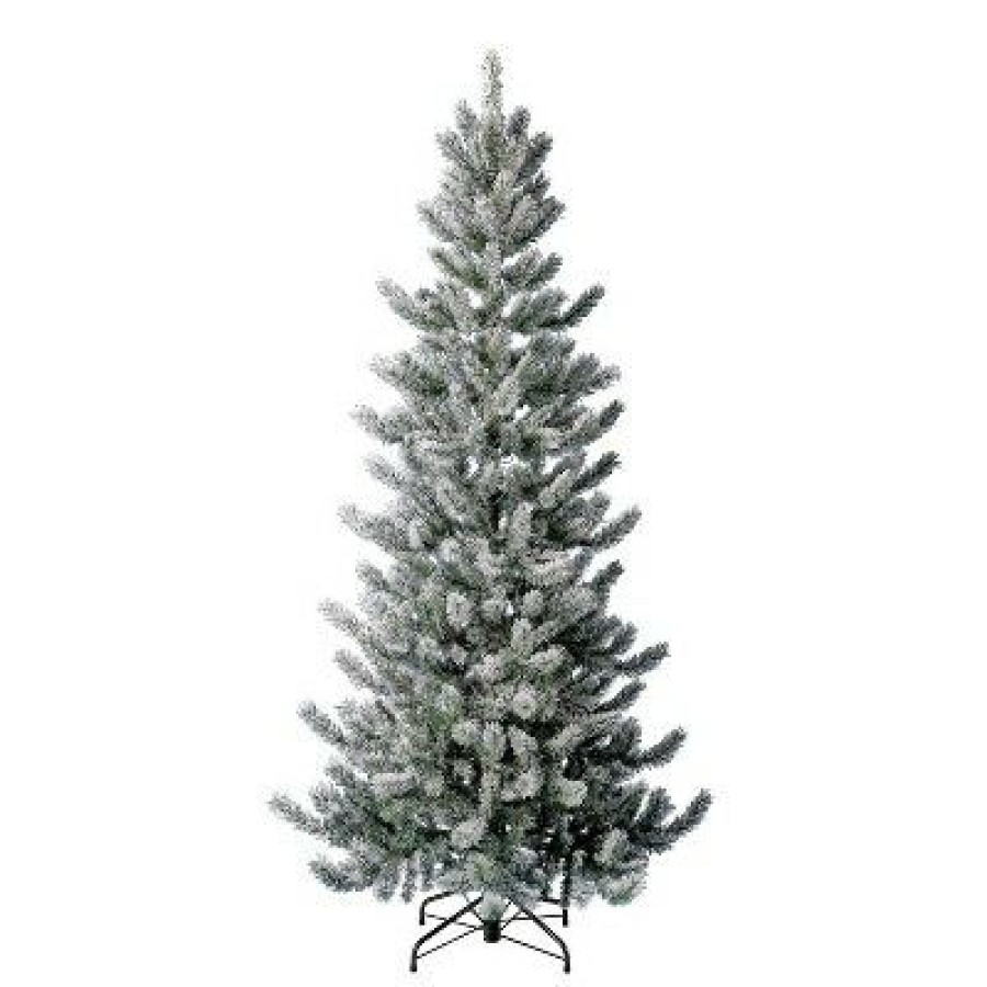 Pine * | Home Heritage 7 Foot Snow Flocked Natural Pine Prelit Artificial Christmas Tree With Warm White Fairy Lights, On/Off Foot Pedal, And Metal Stand