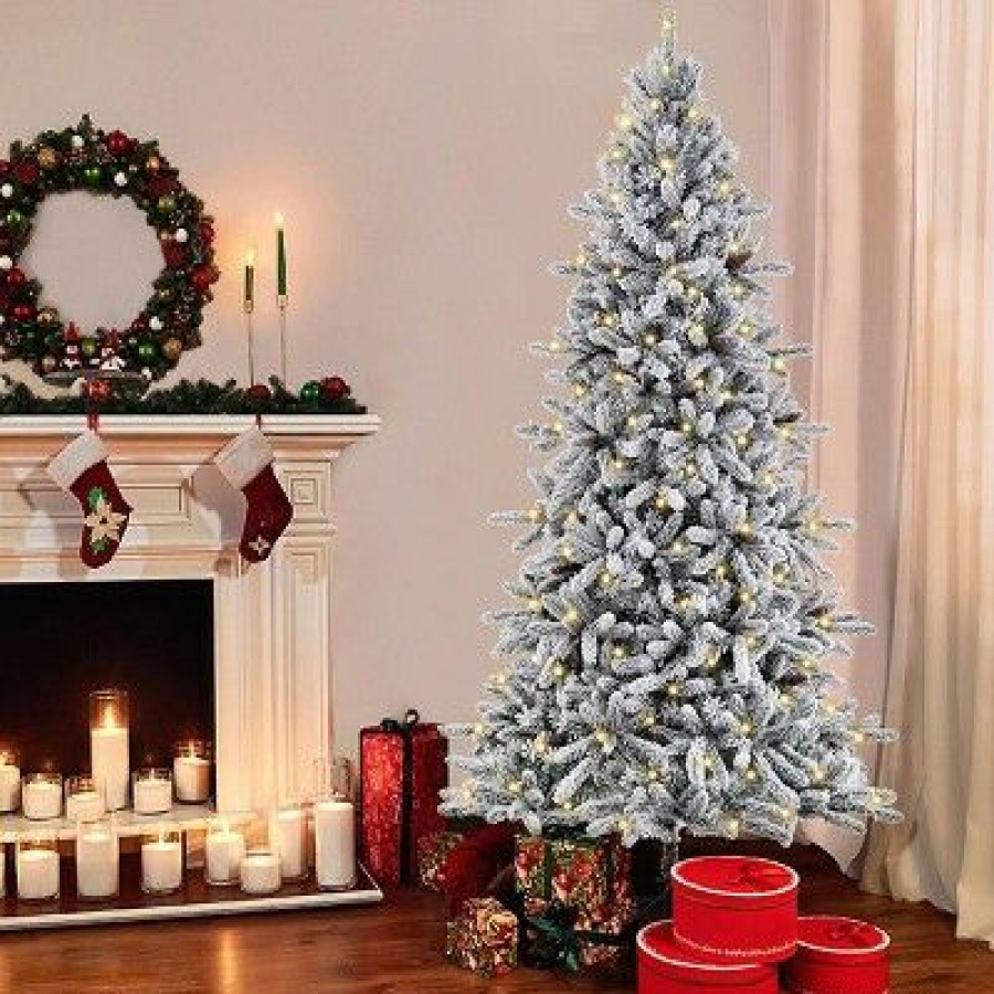 Fir Wood * | 6.5Ft Pre-Lit Flocked Bradford Fir Artificial Christmas Tree Puleo