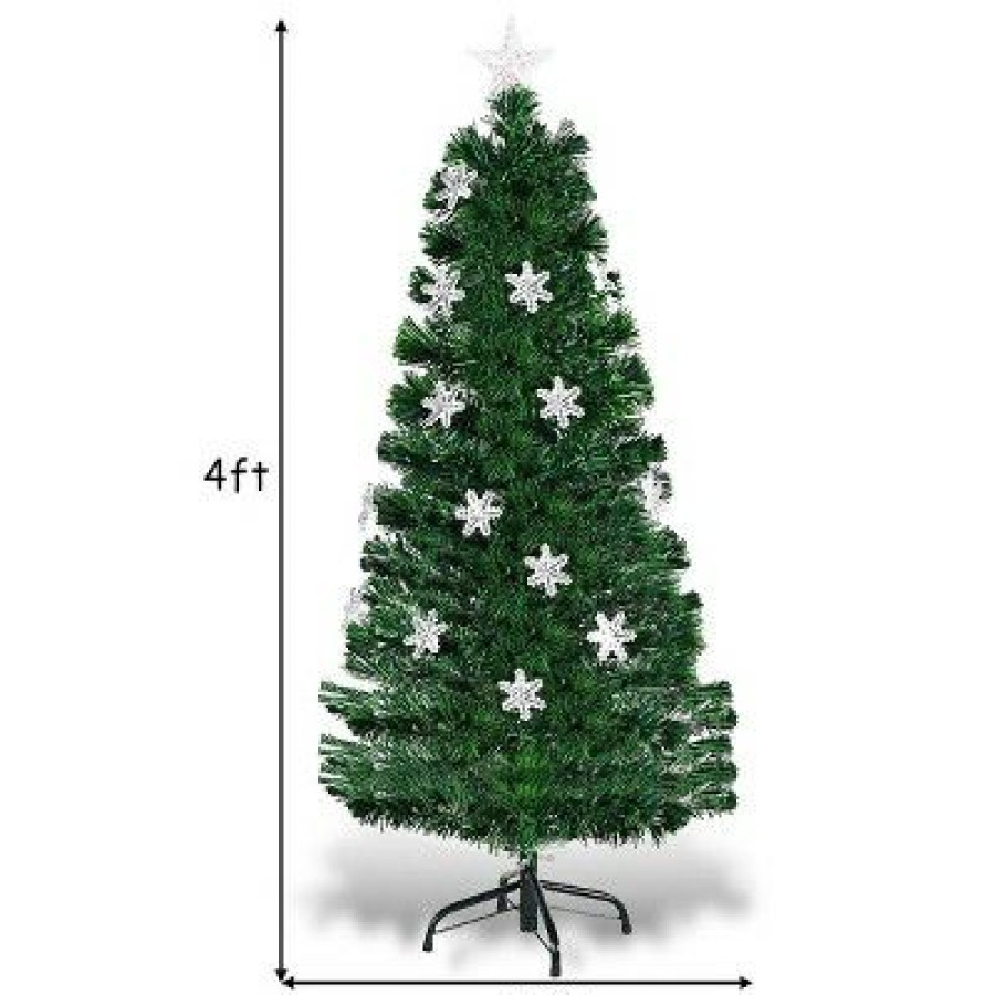 Pine * | Costway 4Ft Pre-Lit Fiber Optic Christmas Tree Multicolor Lights