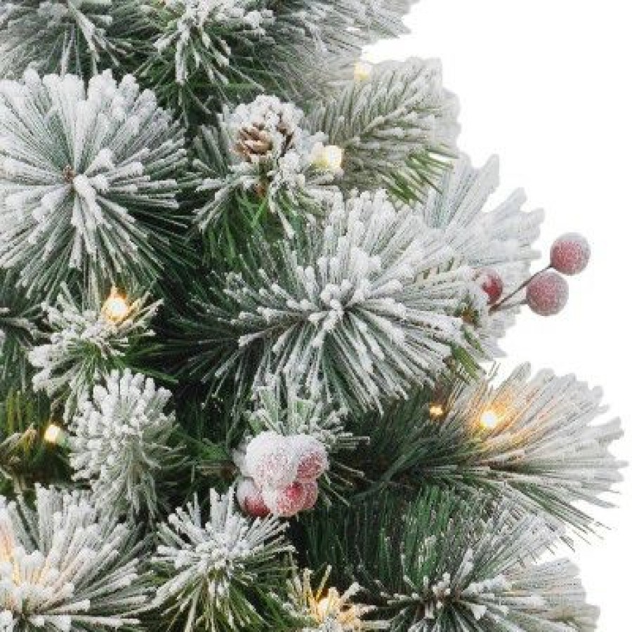 Spruce * | 2Ft Puleo Pre-Lit Flocked Tabletop Artificial Christmas Tree With Pine Cones Clear Lights